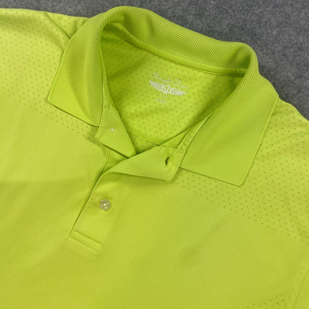 Straight Down Mens Polo Shirt L Lime Green Short Sleeve Golf Performance Stretch